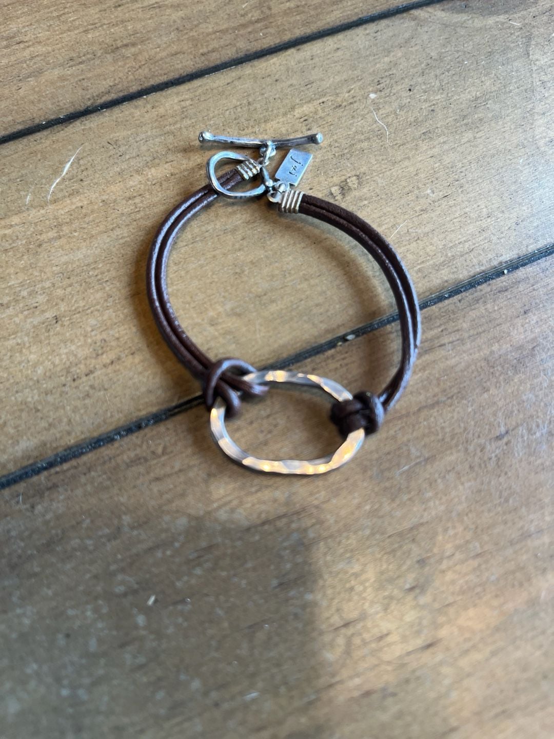John Hardy Sterling Silver Hammered Oval Leather Cord Toggle Bracelet